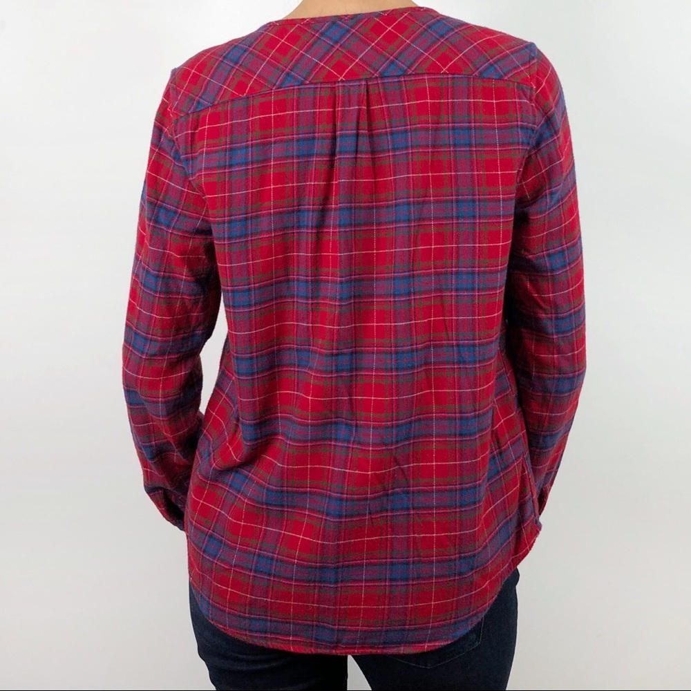 SOLD Lands End Red Tartan Plaid Flannel Ruffle Shirt - Picture 3 of 8